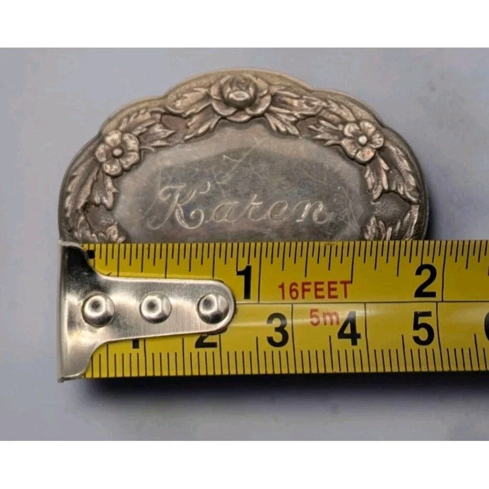 Vintage S. Kirk & Son Sterling Silver Floral Brooch Pin Engraved Karen 14F Oval